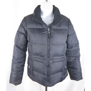 Womans Black Lands End Puffer Coat Down Feathers Filled Zip Front Size Small